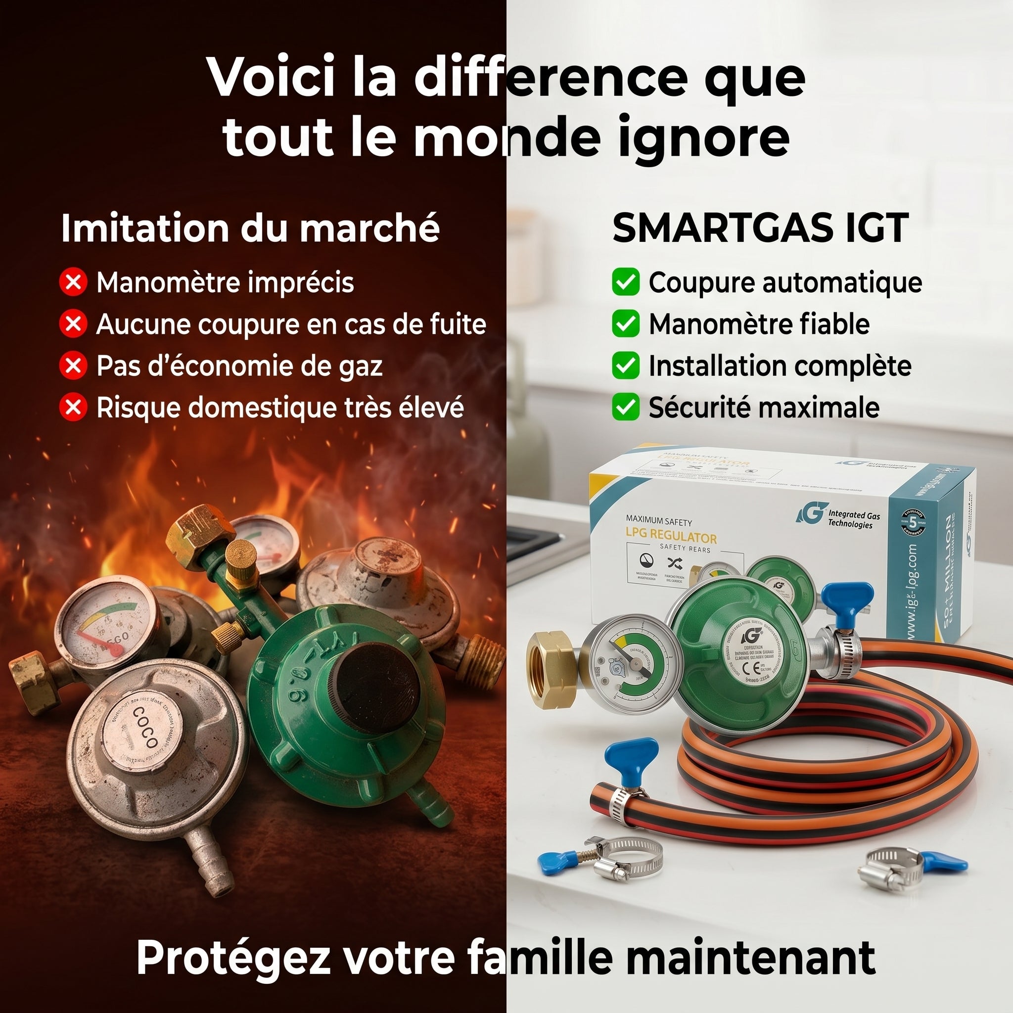 Détendeur de gaz anti-fuites avec indicateur de pression (SMARTGAZ IGT) 🇧🇫