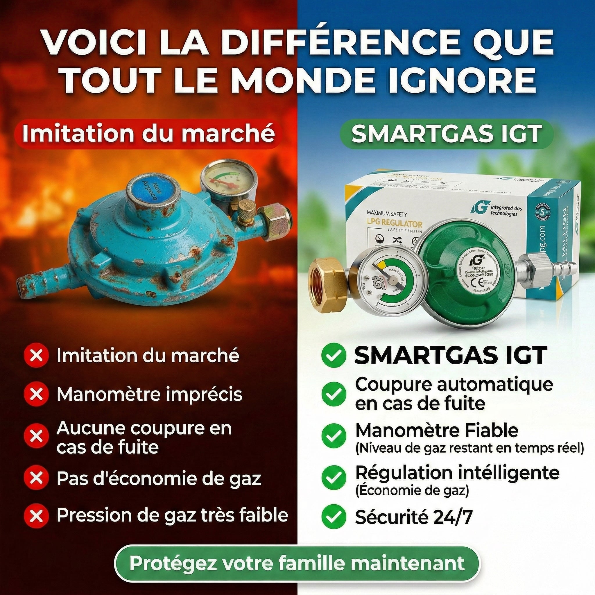 Détendeur de gaz anti-fuites avec indicateur de pression (SMARTGAZ IGT)