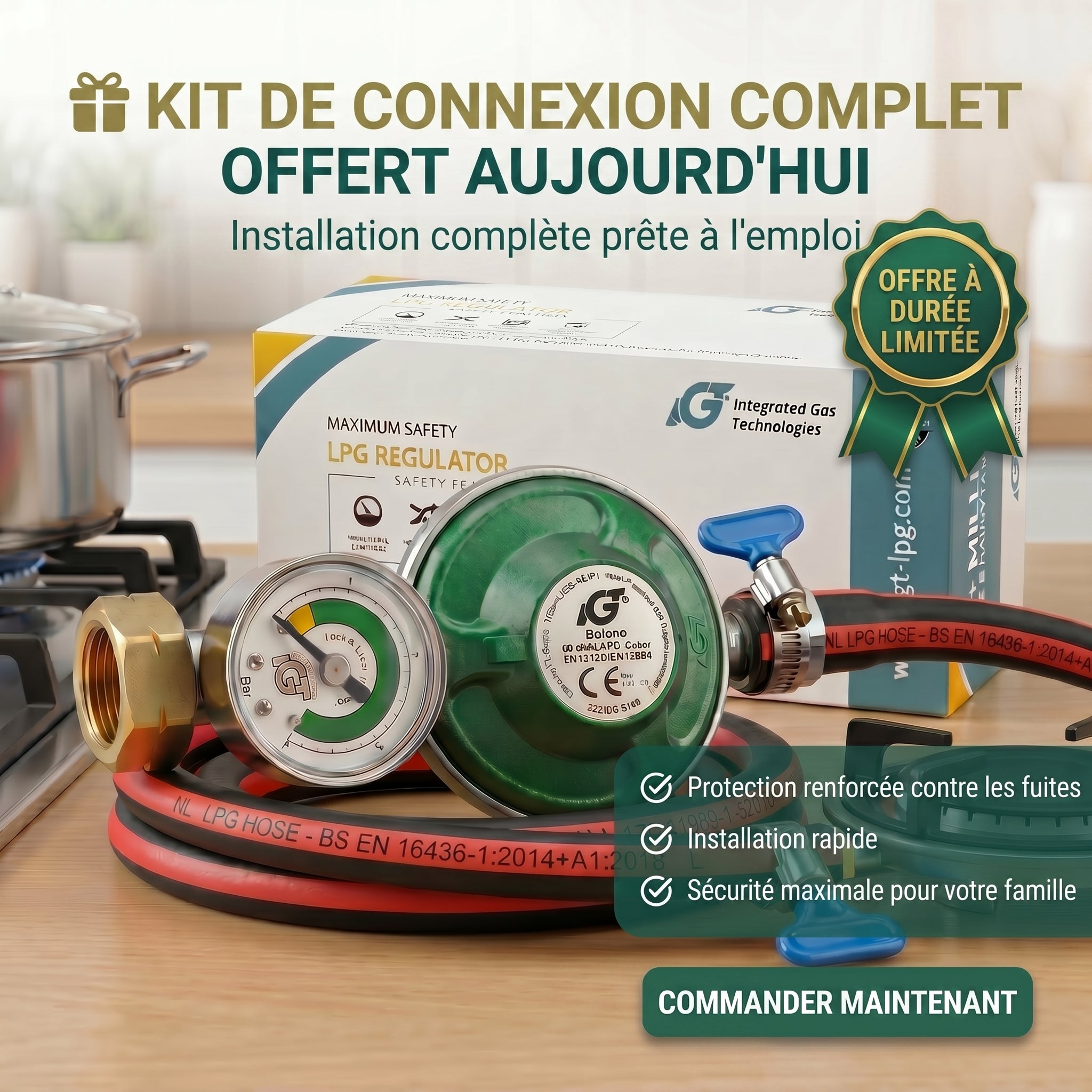 Détendeur de gaz anti-fuites avec indicateur de pression (SMARTGAZ IGT) 🇧🇫